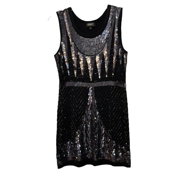 Adrianna Papell Evening Dress Size 8 Black Beaded Sequins Sleeveless Shift 1920‎ - Picture 1 of 9